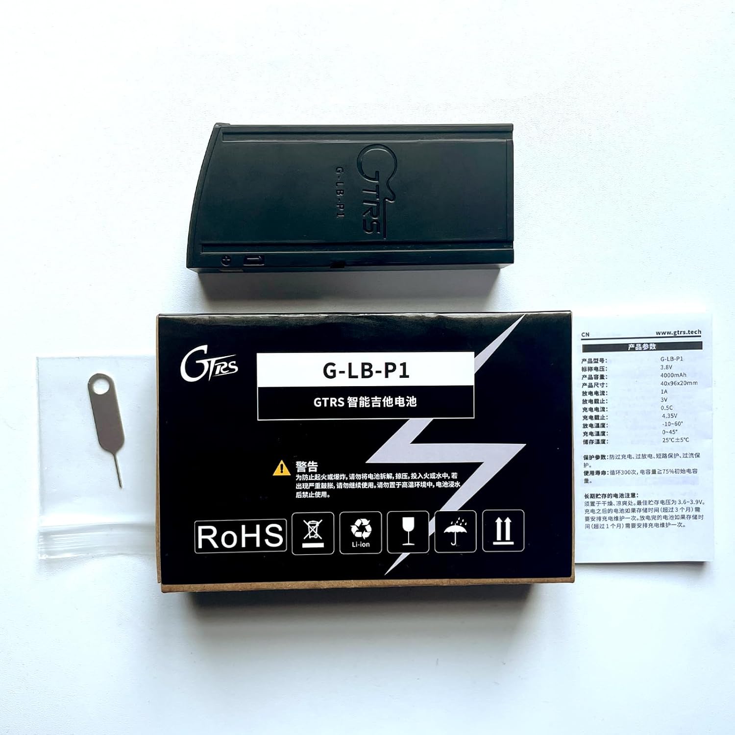 GTRS W902 Headless Travel Guitar Smart Electric Guitar and G-LB Rechageable Repalceable Battery