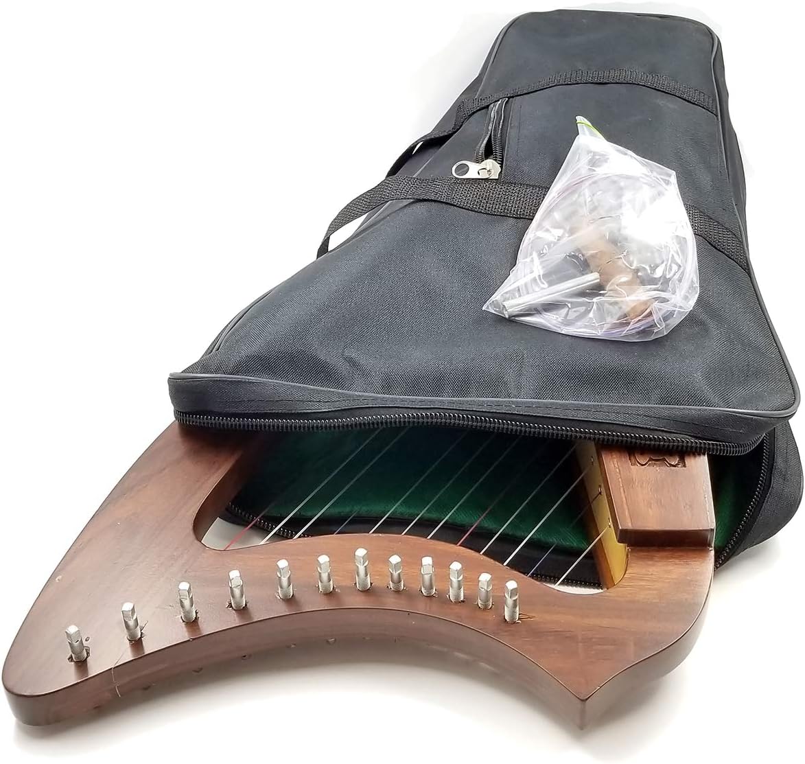 12 Strings Harp Irish Celtic Highland Solid Rosewood Naturl shape Nylon Lever Tuning Key Extra Set included 18