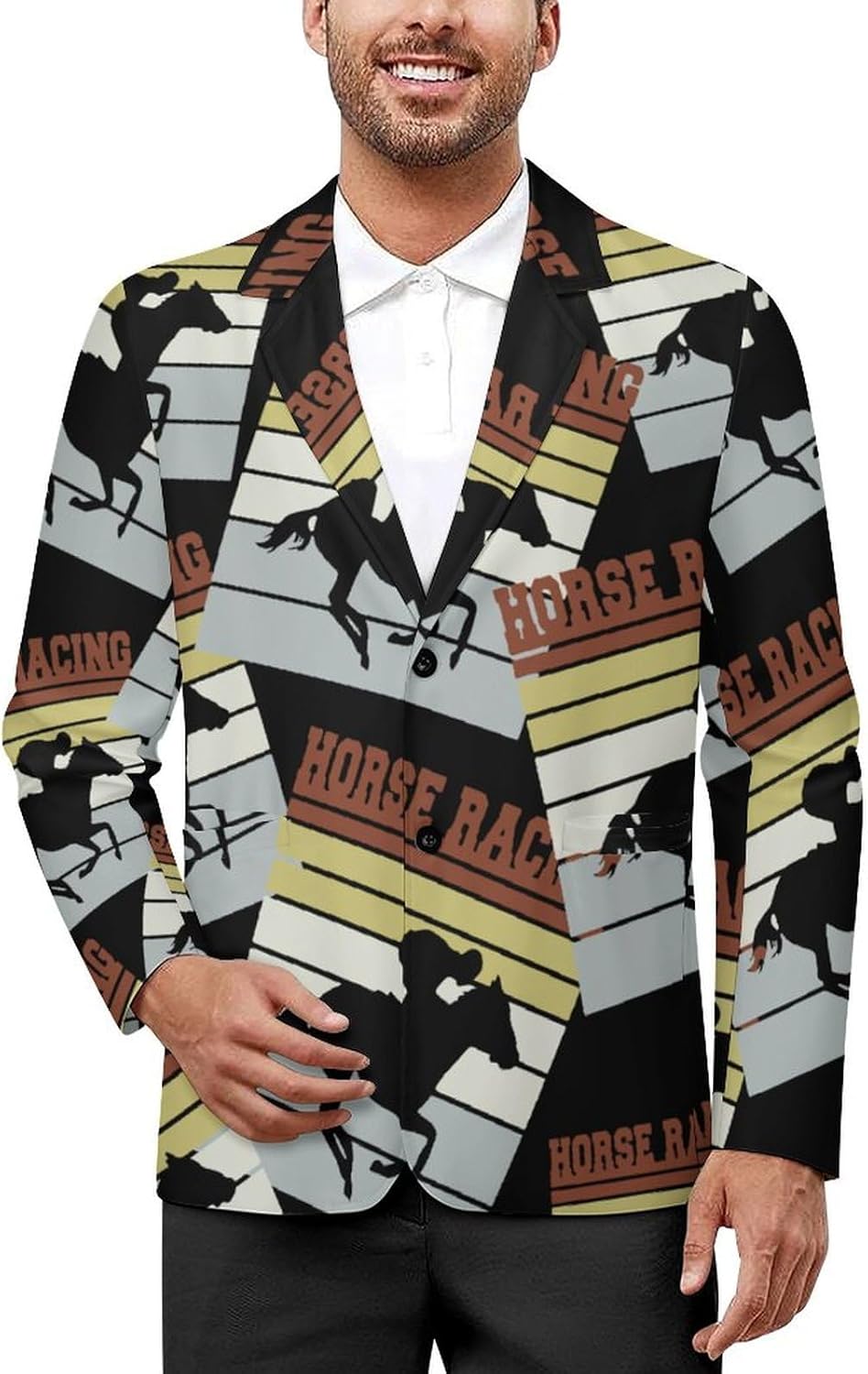 Vintage Horse Racing Team Mens Blazer Suit Jacket Lightweight Slim Fit Casual Coat