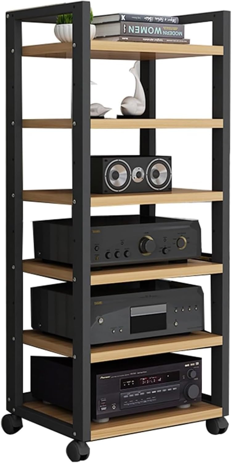 Movable Media Stand 6-Tier AV Media Stand Corner Shelf, Multi-Function Entertainment Stereo Component Storage Cabinet Audio Rack, Game Consoles (Color : A, Size : 6