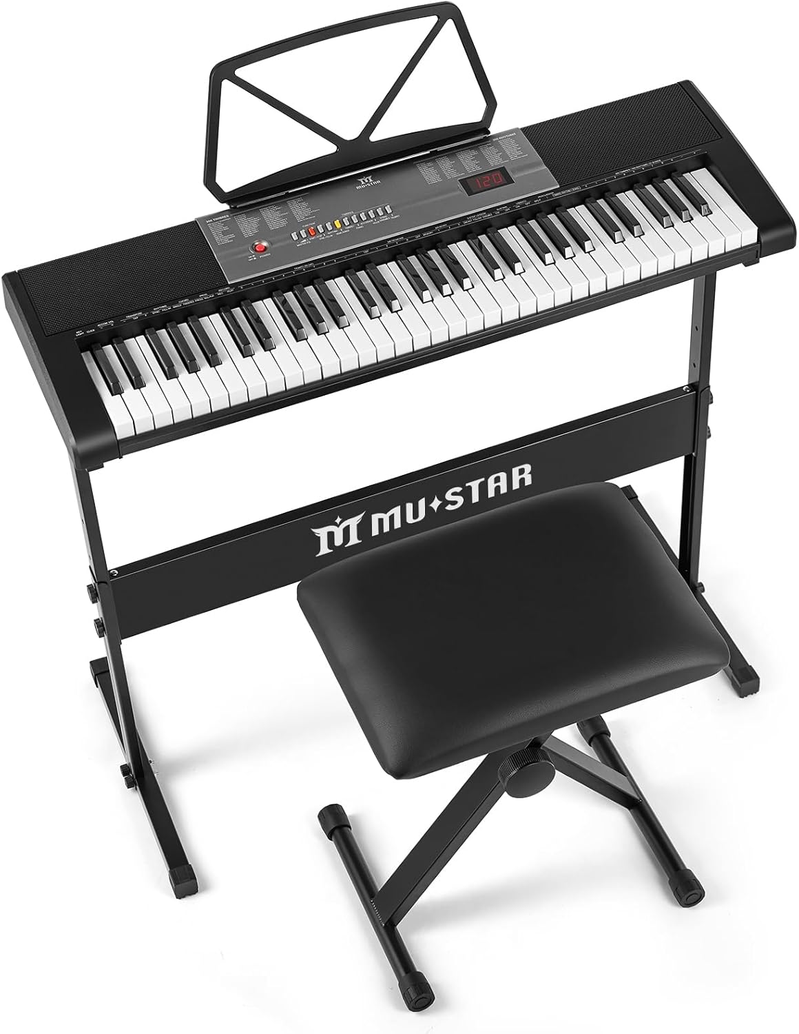 61 Key Electric Piano Keyboard for Beginners with Lighted Keys – Includes Stand, Bench, Headphones, Microphone, Note Stickers & Built-in Speakers – Digital Piano Learning Keyboard