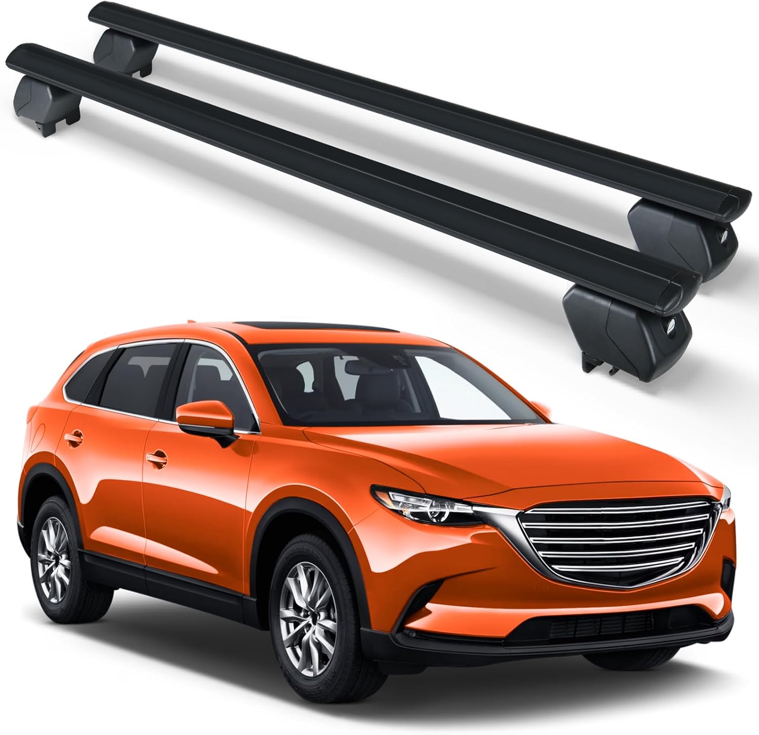 Heavy Duty 300 LBS Roof Rack Cross Bars Compatible with 2016-2025 Mazda CX9 CX-9 with Side Rails, Adjustable & Lockable Cargo Carrier Rooftop Crossbars Fit for Cars SUVs