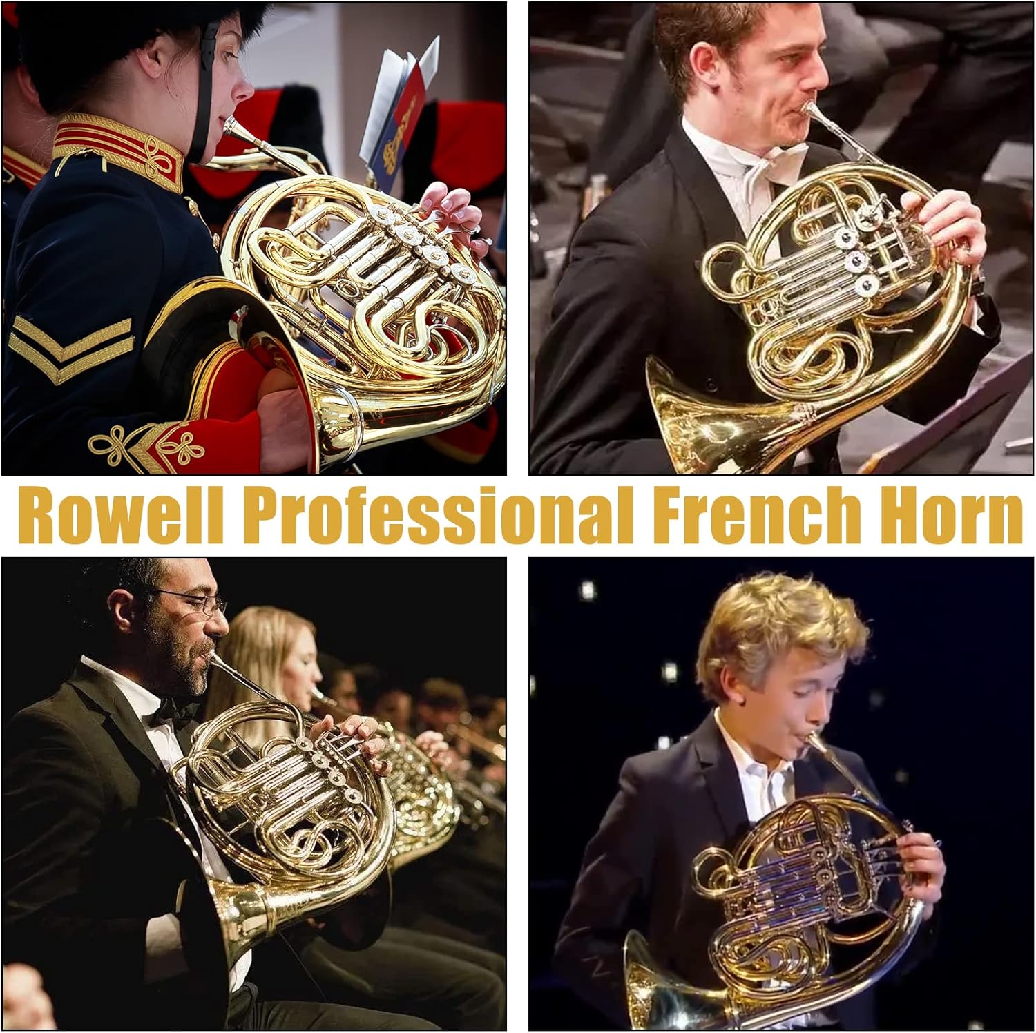 ROWELL Single French Horn 3 Keys Gold Lacquer F Horn with Case, Mouthpiece, Gloves and Polishing Cloth