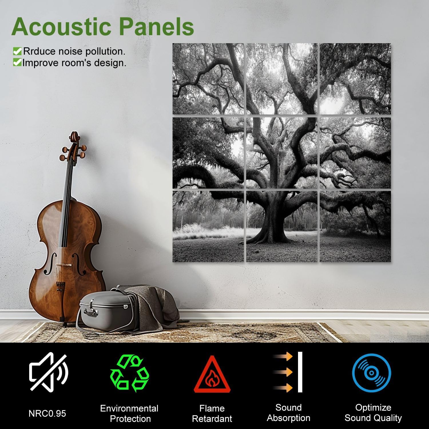 Art Acoustic Panels Self Adhesive tree pictures royalty photos 9 Packs Decorative Soundproof Wall Panels Large Sound Absorbing Panels for Home Office 60