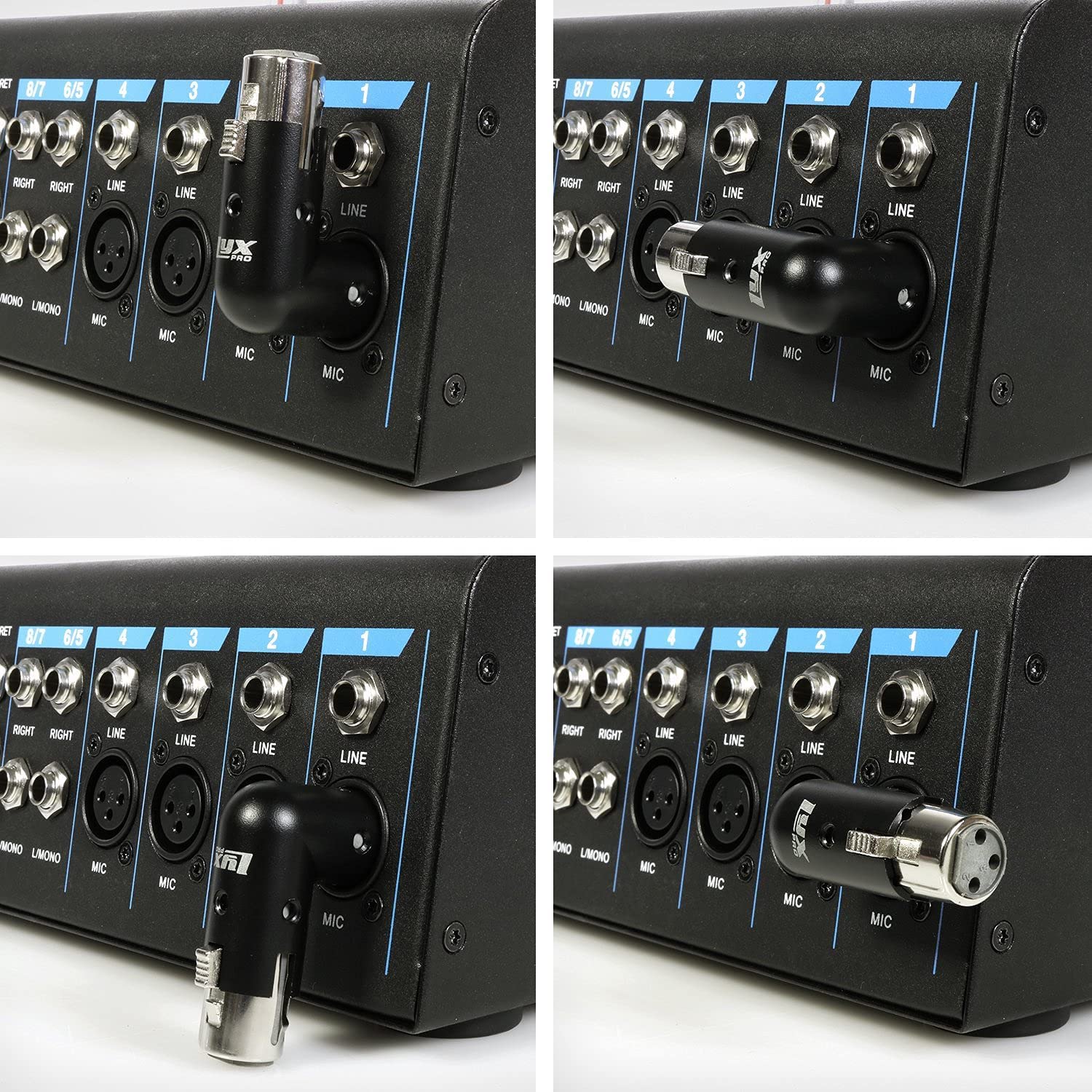 LyxPro XLR Angle Adapter Dual Male and Female can be positioned to 4 Different Angles Right Left and 90 Degree Great for Mixers That Interfere with Other Applications - 10 Pack