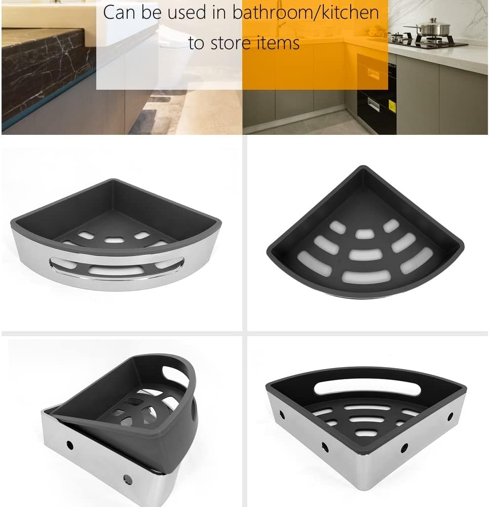 Corner Shower Caddy Wall Mount Triangle Shower Storage Basket Shelf, Bathroom Organizer Kitchen Accessories Hardware ABS Chrome Shelves Shower Organizer (Color : Single Shelf) (Double Shelf)