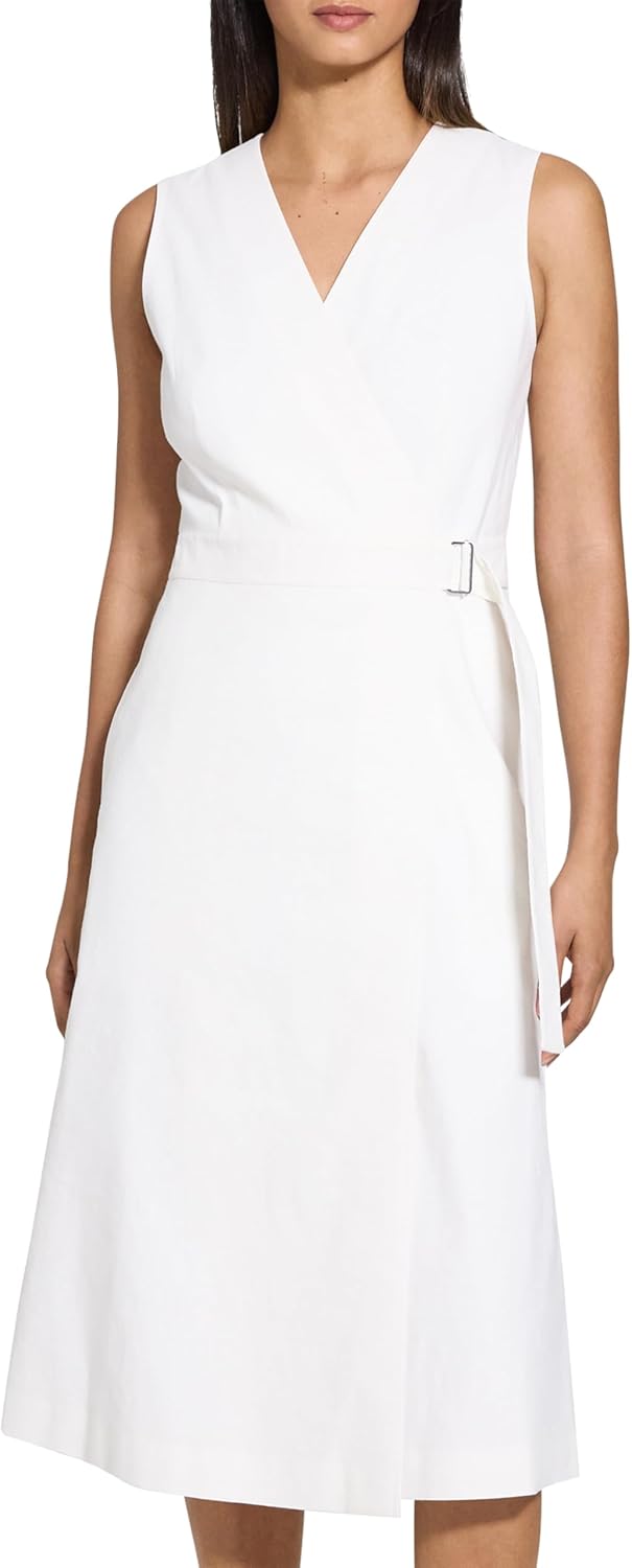 Theory Women's Linen Wrap Midi Dress