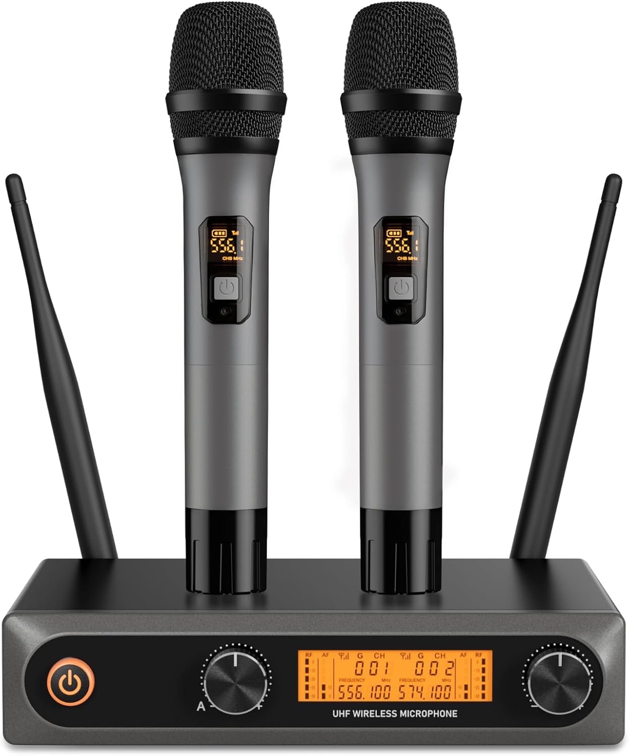 Wireless Microphones, Professional Metal Dual UHF Cordless Dynamic Mic Handheld Microphone System for Karaoke, Home, Meeting, Party, Home KTV Set, Wedding,Church, DJ, 200ft