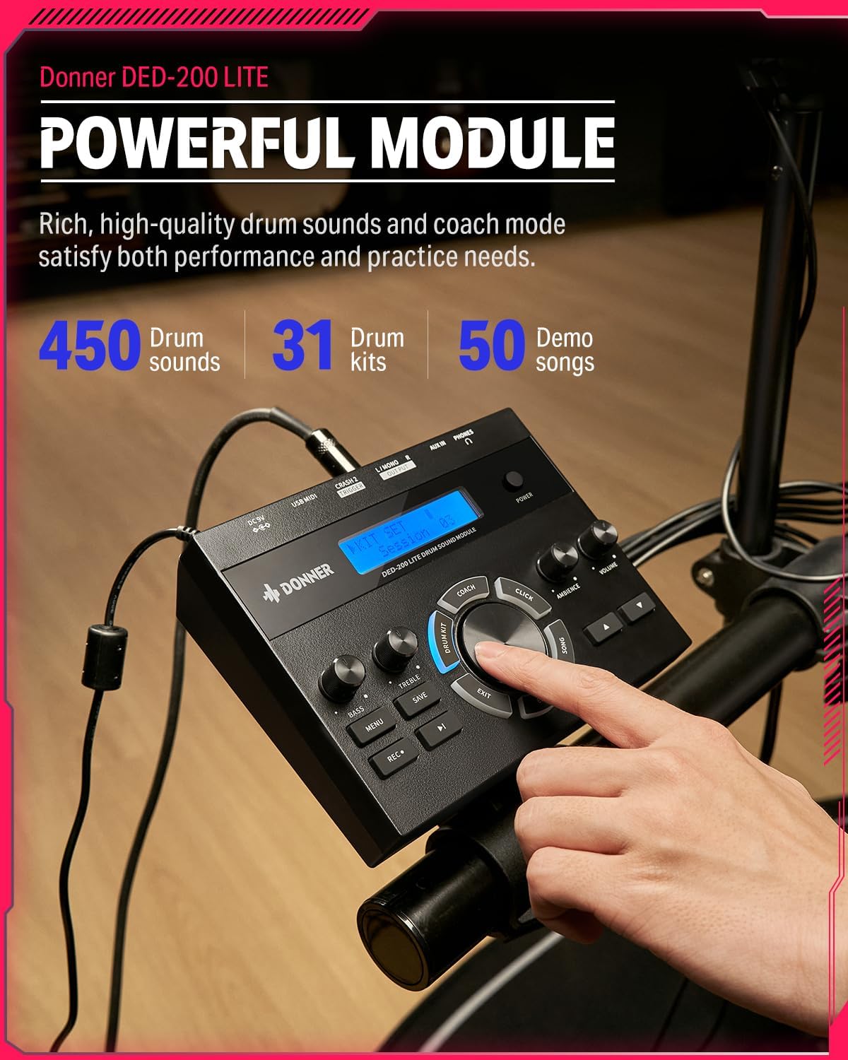 Electric Drums, Donner DED-200 LITE Electronic Drum Kit for Beginner with 450+ Sounds, USB MIDI, Quiet Mesh Pads, Throne, Headphones, Sticks and 40 Melodics Lessons