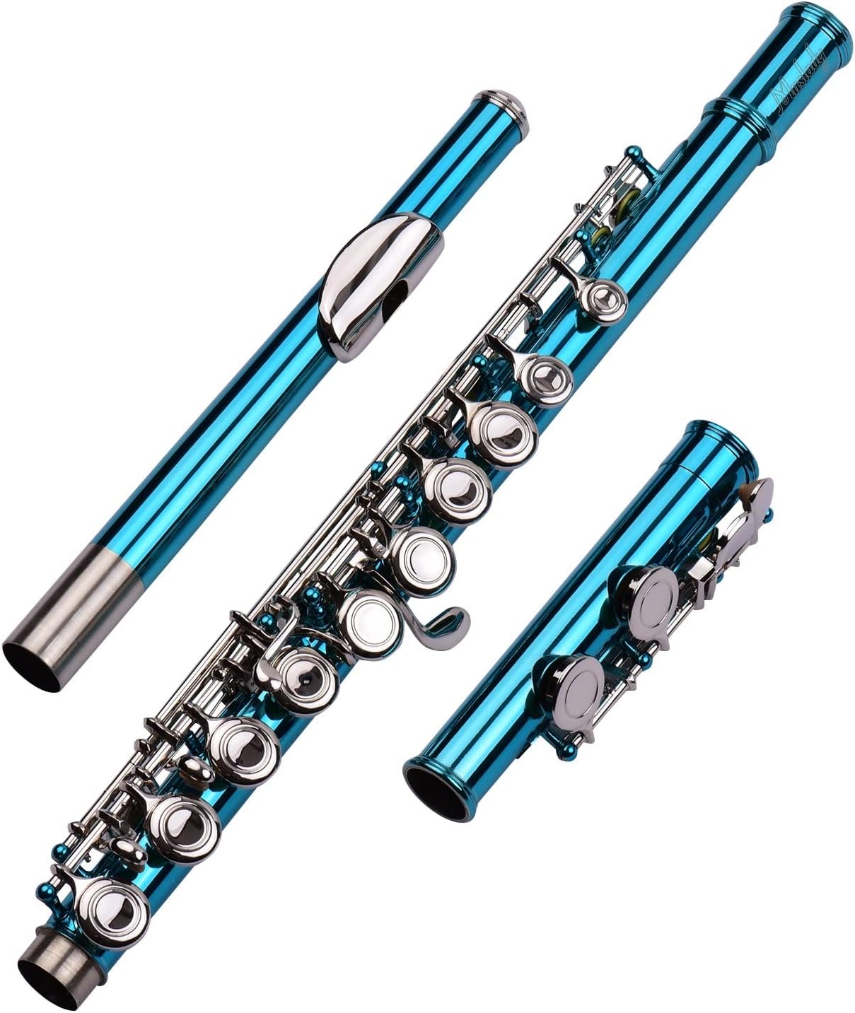 Carry Case Flute Stand Closed Hole C Flute 16 Keys Cupronickel Nickel-Plated Wind Instrument Flutes (Color : Blue)