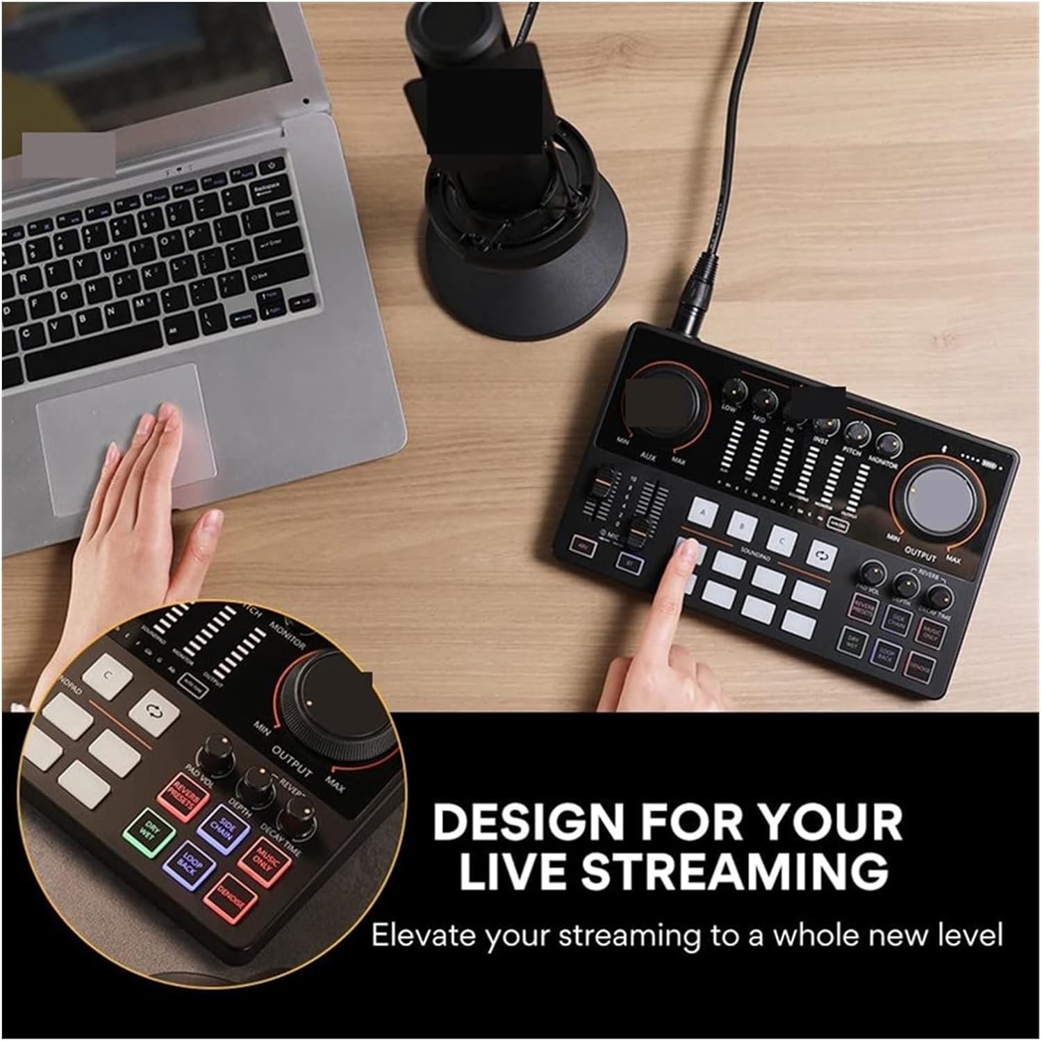 Sound Card Kit Interface Podcast Equipment Studio Sound Card with XLR Condenser Microphone for Recording Streaming Studio Setup for Recording Music