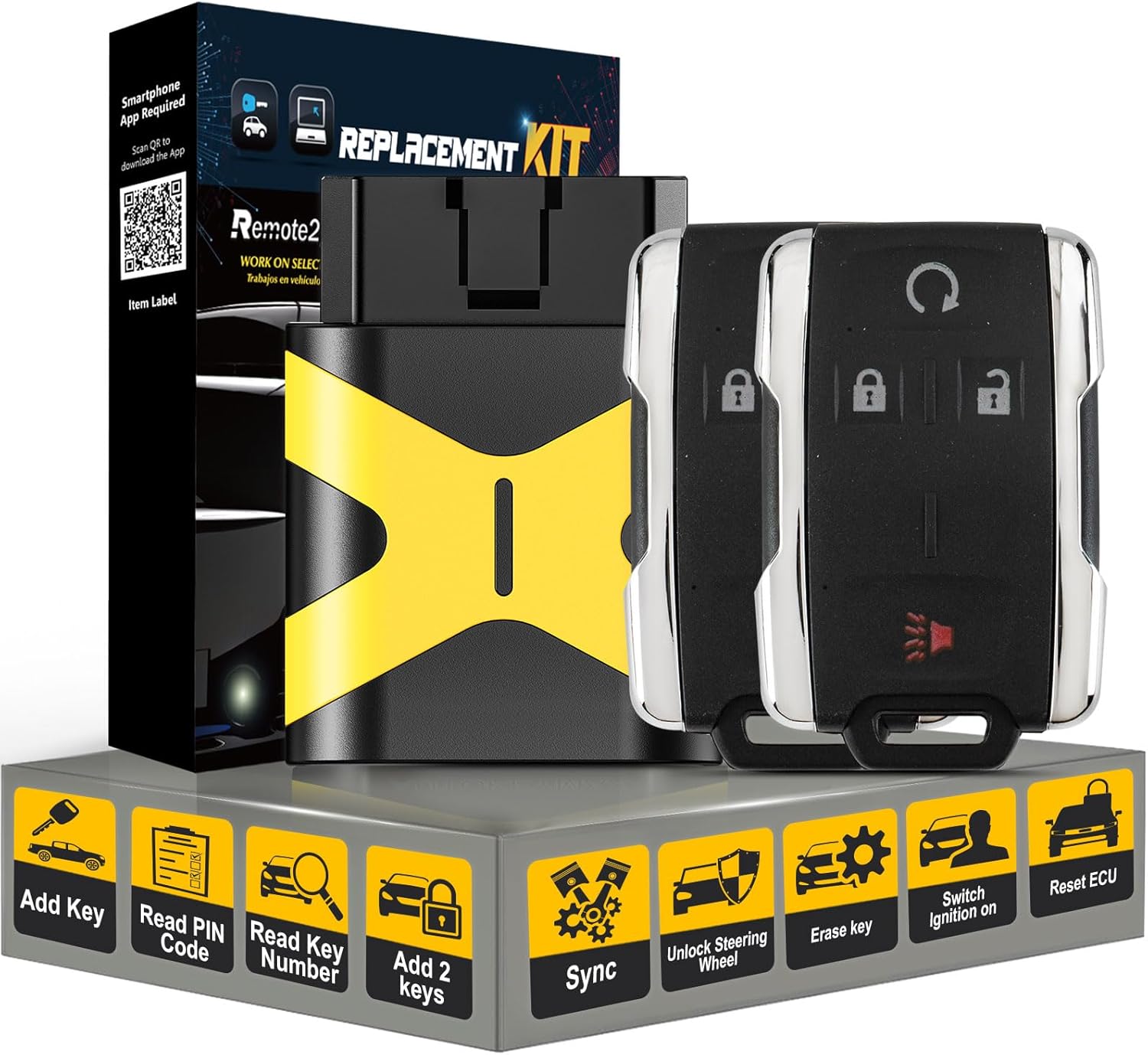 Simple and Safe Self Programming Car Key Keyless Entry Remote Replacement for GMC and Chevy with FCC: M3N-32337100 (4 Button)