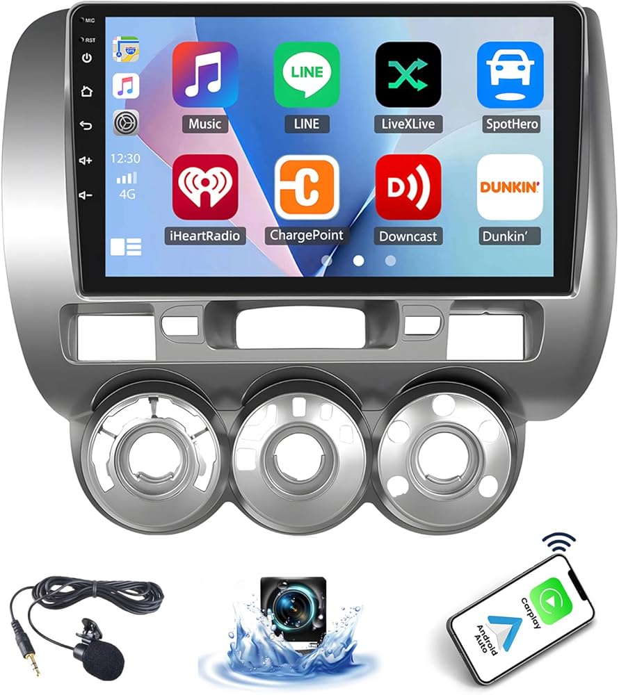 4+64G Android 14 Car Stereo Compatible with Honda Fit Jazz GD 2002-2008 Radio Upgrade 9 Inch Touch Screen with Wireless Carplay Android Auto AHD Backup Camera Mirror Link GPS SWC WiFi FM