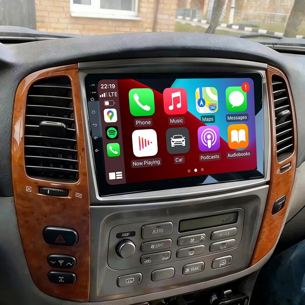 Car Stereo Radio Compatible for LX470 2002-2007 with Carplay Android Auto GPS Navigation 10in Touchscreen Car Radio Player with Bluetooth WiFi FM/RDS SWC Mirror Link Split Screen + Backup Camera