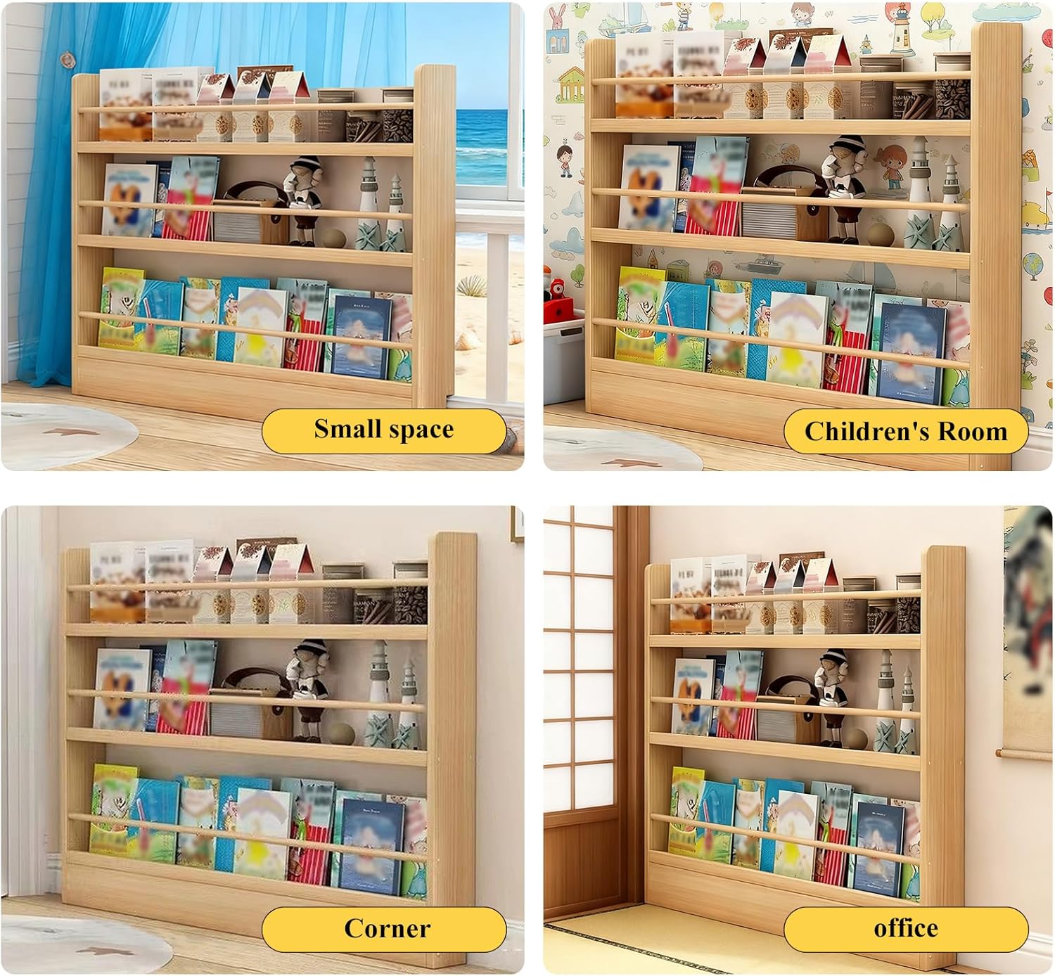 3-Tier Narrow Bookshelf, Natural Wood - Premium Book Shelf for bedRooms with Open Display Shelves - Bookcase Organizer for Bedroom, Living Room, Office (47.2