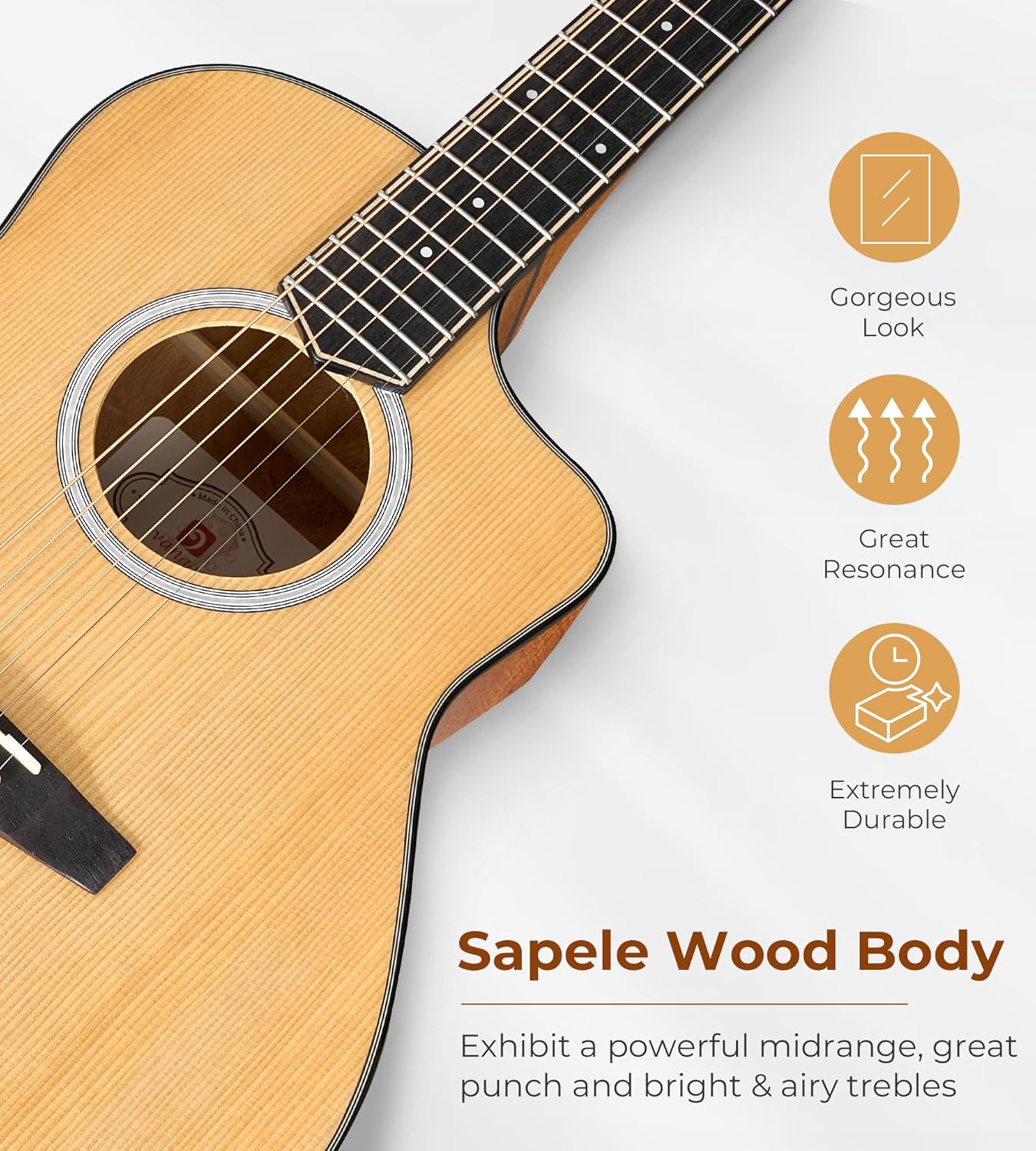 Electric Acoustic Guitar 3/4 Size - 36 Inch Acoustic Electric Guitar Cutaway Acustica Guitarra Bundle for Beginners and Students, Spruce Top, Guitarra Electro Acustica by Vangoa