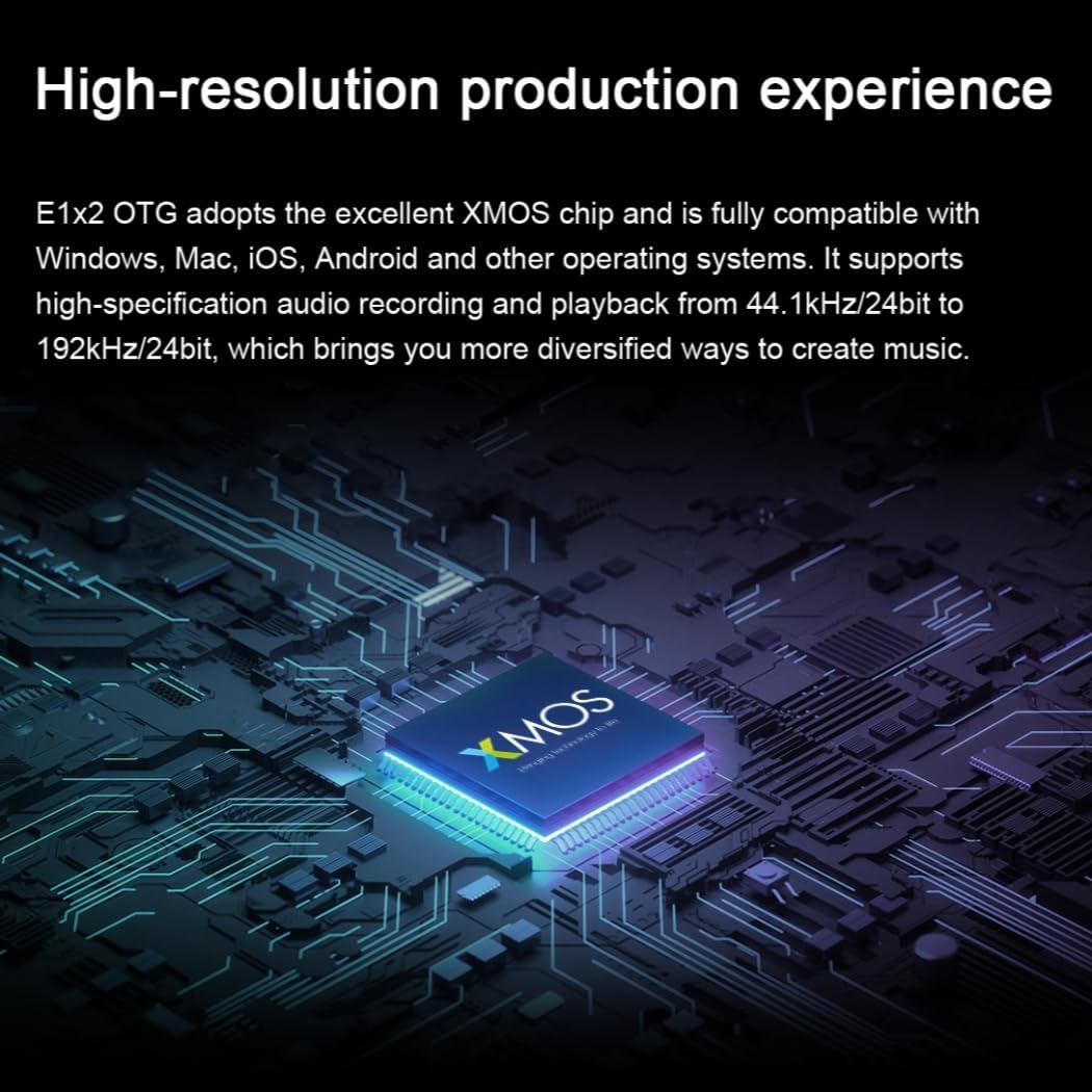 TOPPING E1X2 OTG USB Audio Interface | XLR Mic Preamp, 48V Phantom Power, 24bit/192kHz, 8 DAW/6 Loopback Channels, PC & Mobile Recording, Dual Livestream, Zero-Latency Mixer, High-Res Playback(White)