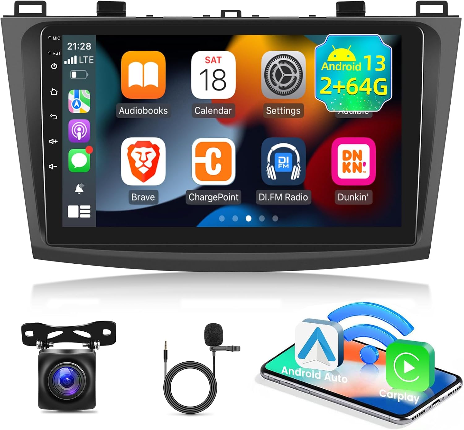 [2G+64G] Car Radio for Mazda 3 2009-2013, Android 13 Touch Screen Car Play Stereo, Carplay/Android Auto/EQ Audio/SWC/Bluetooth