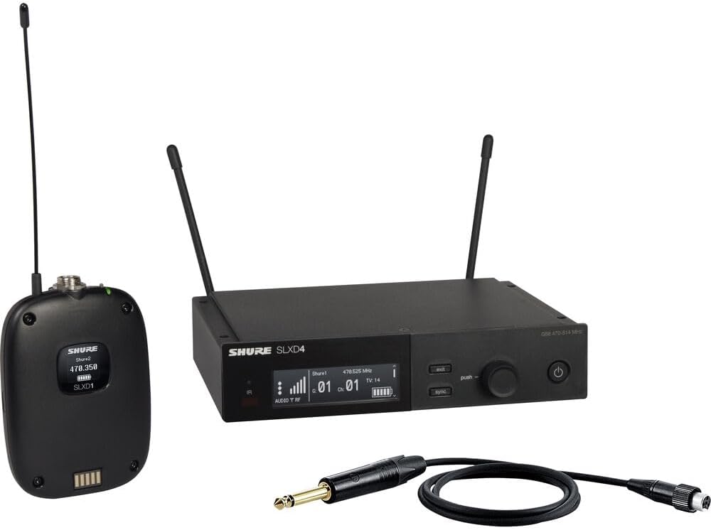 Shure SLXD14 Digital Wireless System for Guitar and Bass - Includes SLXD1 Bodypack Transmitter with WA305 Instrument Cable & SLXD4 Single Channel Rack Mount Receiver | G58 Band (SLXD14-G58)