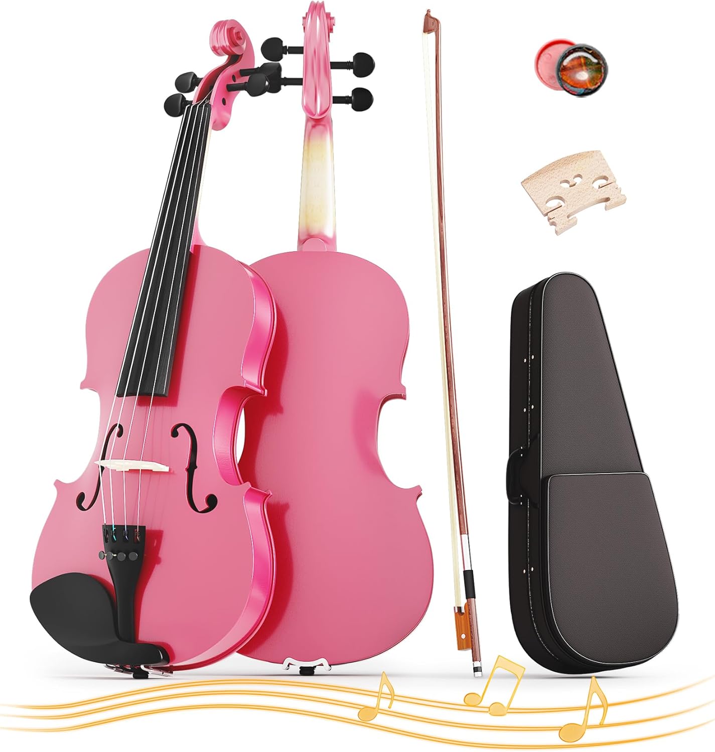Beginner Violin 4/4, Full Size Violin for Adults, Teens, Student, Learners Age 12+, Acoustic Fiddle Kit with Hard Case, Bow, Rosin, Bridge (Pink)