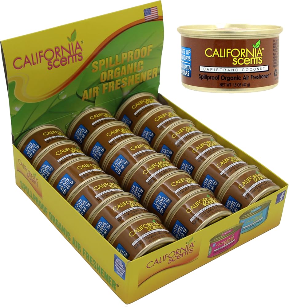 California Scents Spillproof Organic Air Freshener, Capistrano Coconut, 1.5 Ounce Canister (Pack of 18)