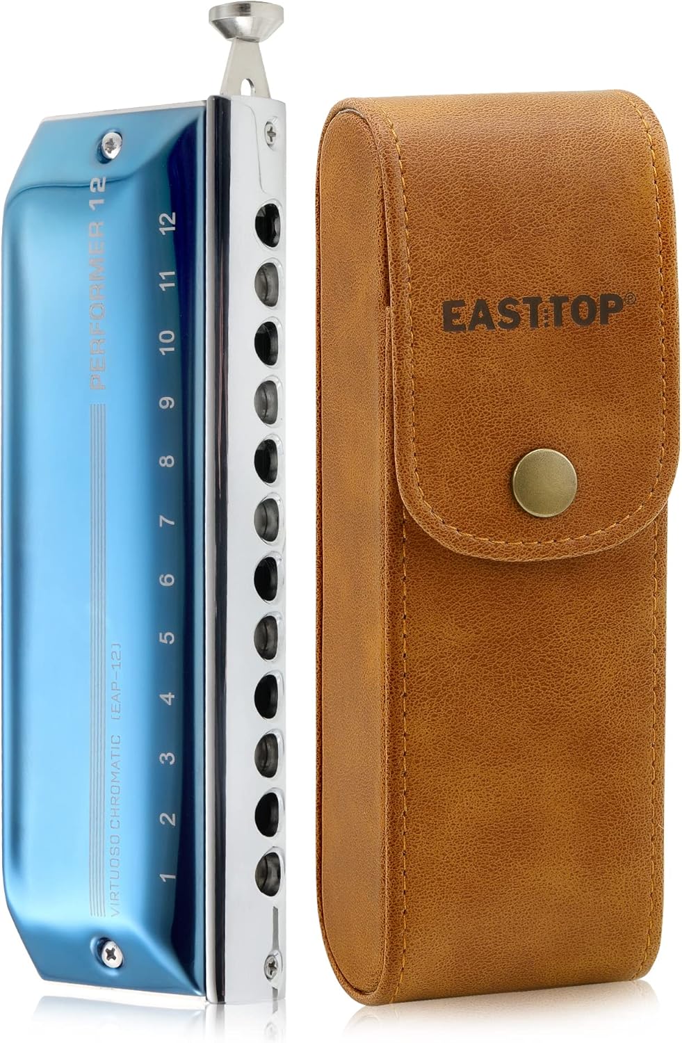 East top Chromatic Harmonica, 12-Hole 48-Tone Key of C, ABS Comb, Phosphor Bronze Reed, Blue Cover (EAP-12)