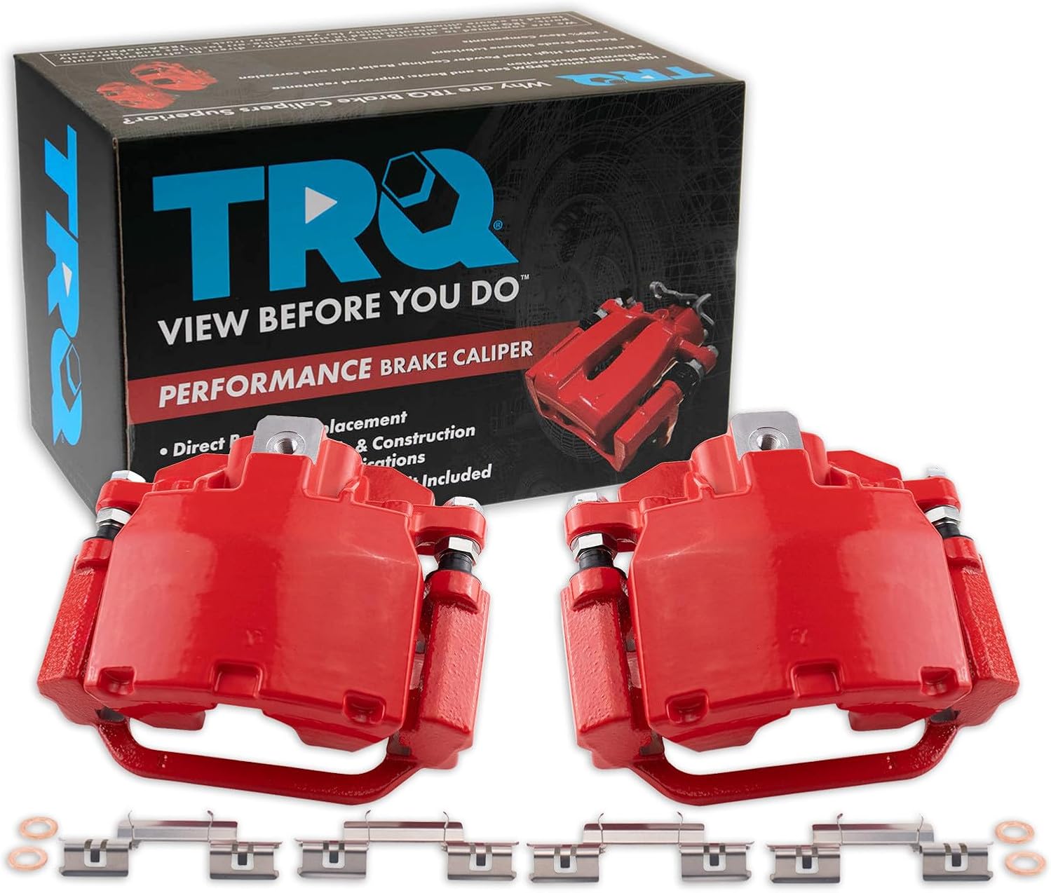 TRQ Rear Brake Caliper Set Painted Red Brackets Compatible with 2007-20 Cadillac Escalade 2007-20 Chevrolet Silverado 1500 Tahoe Suburban 2007-20 GMC Sierra 1500 Yukon