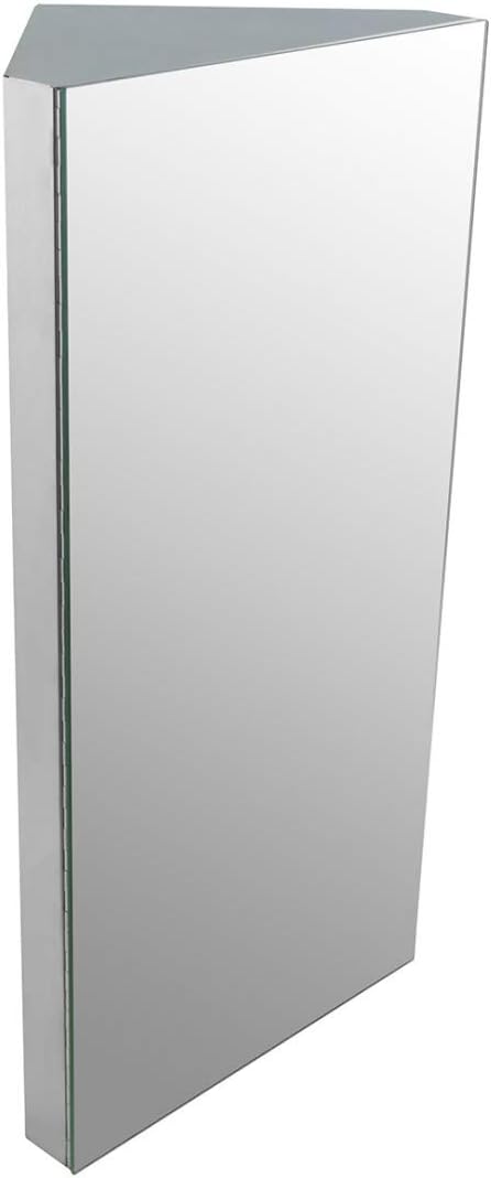 Renovators Supply Infinity Corner Medicine Cabinet with Mirror - Triple Shelf Storage Cabinet - Modern Wall Mount Medicine Cabinet - 23.6 in., Right Open, Polished Stainless Steel, Pack of 1