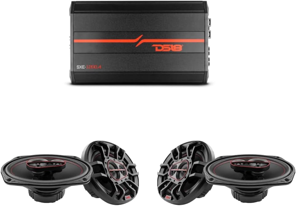DS18 Car Audio Speakers Bundle - 4X 6x9 3-Way Coaxial Speakers with Amplifier Full Range 4-Channel, Powerful Package for Car Stereos Sound Systems
