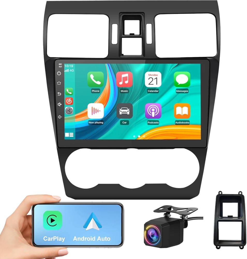 4G+64G Car Stereo for Subaru Forester/WRX/Impreza 2008 to 2012 with Radio CarPlay Android Auto, 9In IPS Touch Screen for Car Play Player BT 5.1 WiFi, GPS Units, FM RDS, Rear Camera Radio 371