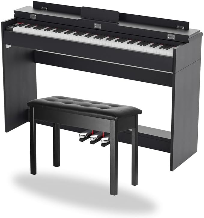 88 Key Full Size Weighted Digital Piano Keyboard, 88keys Semi-Weighted Electric Multi-Functional Keyboard piano with Stand, Pedal, Power Adapter for Beginner/Leanrner (Piano with Bench Set)