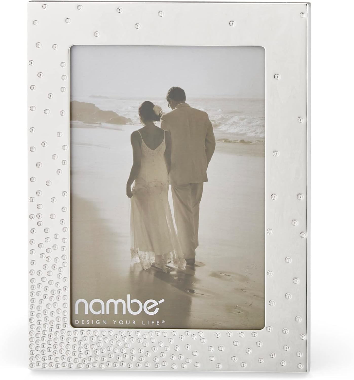 Nambé Dazzle Picture Frame, 5 x 7 Inch Silver-Plated Photo Holder - Elegant Glass & Silver Frame for Tabletop Display, Wedding, or Home Décor - Contemporary Metallic Design Reflecting Light Like Stars