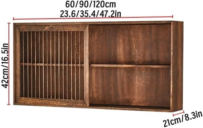 Wall Mounted Storage Cabinet Vintage Storage Rack Wood Floating Shelf Cup Holder Display Rack for Kitchen Home Long-Lasting(Natural,60cm)