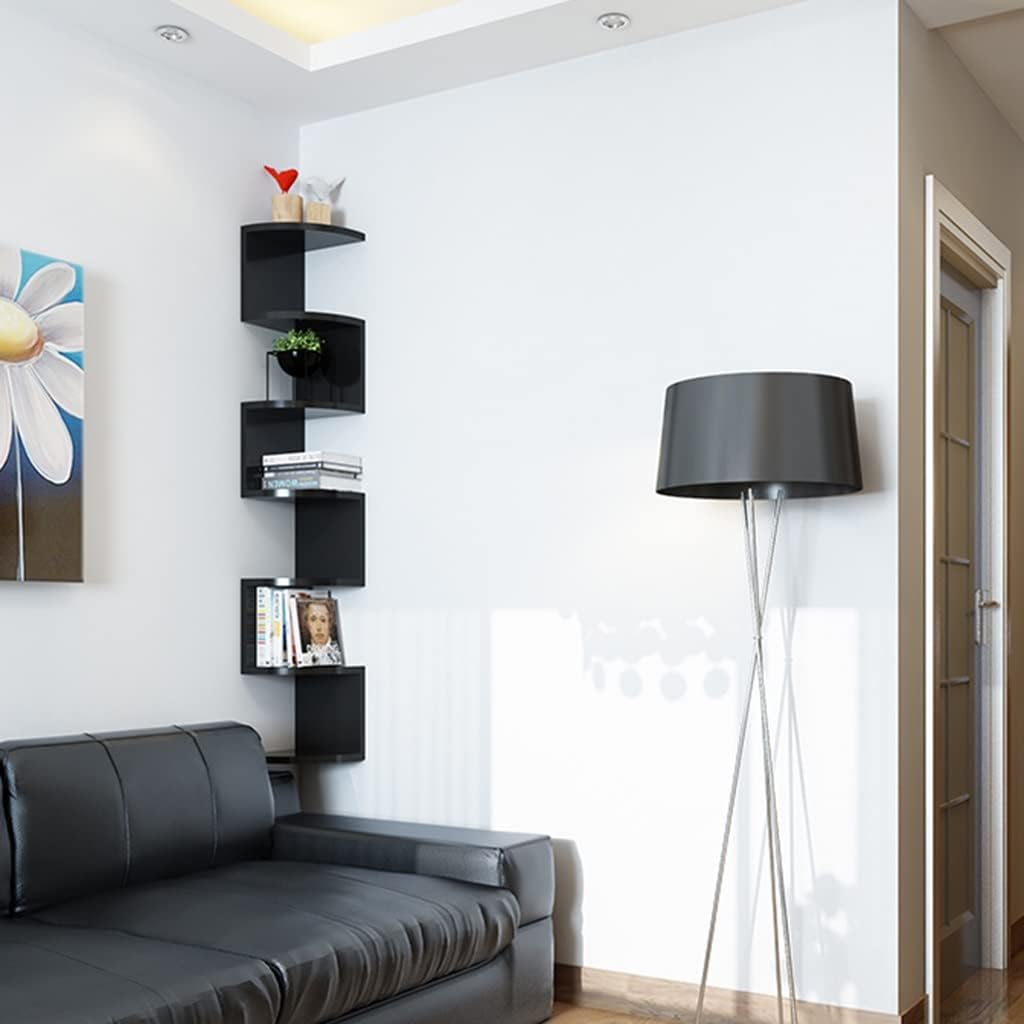 Corner Shelf, 3-7 Tier Floating for Wall, Easy-to-Assemble Wall Mount Corner for Bedrooms and Living Rooms, Blcak Finish,Black-20 * 130.5cm
