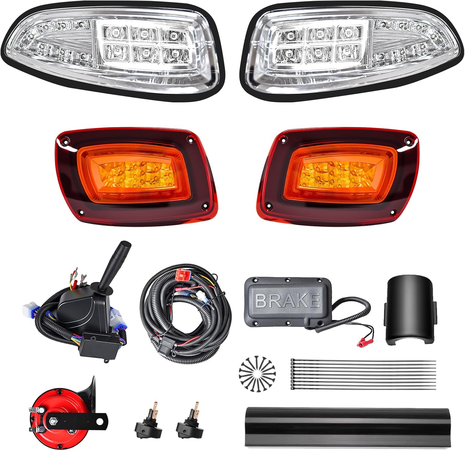 Deluxe LED Light Kit for EZGO RXV 2016-Up Golf Cart, 12V Street Legal Headlights & Taillights with Turn Signal, Brake, Horn, Wiring Harness