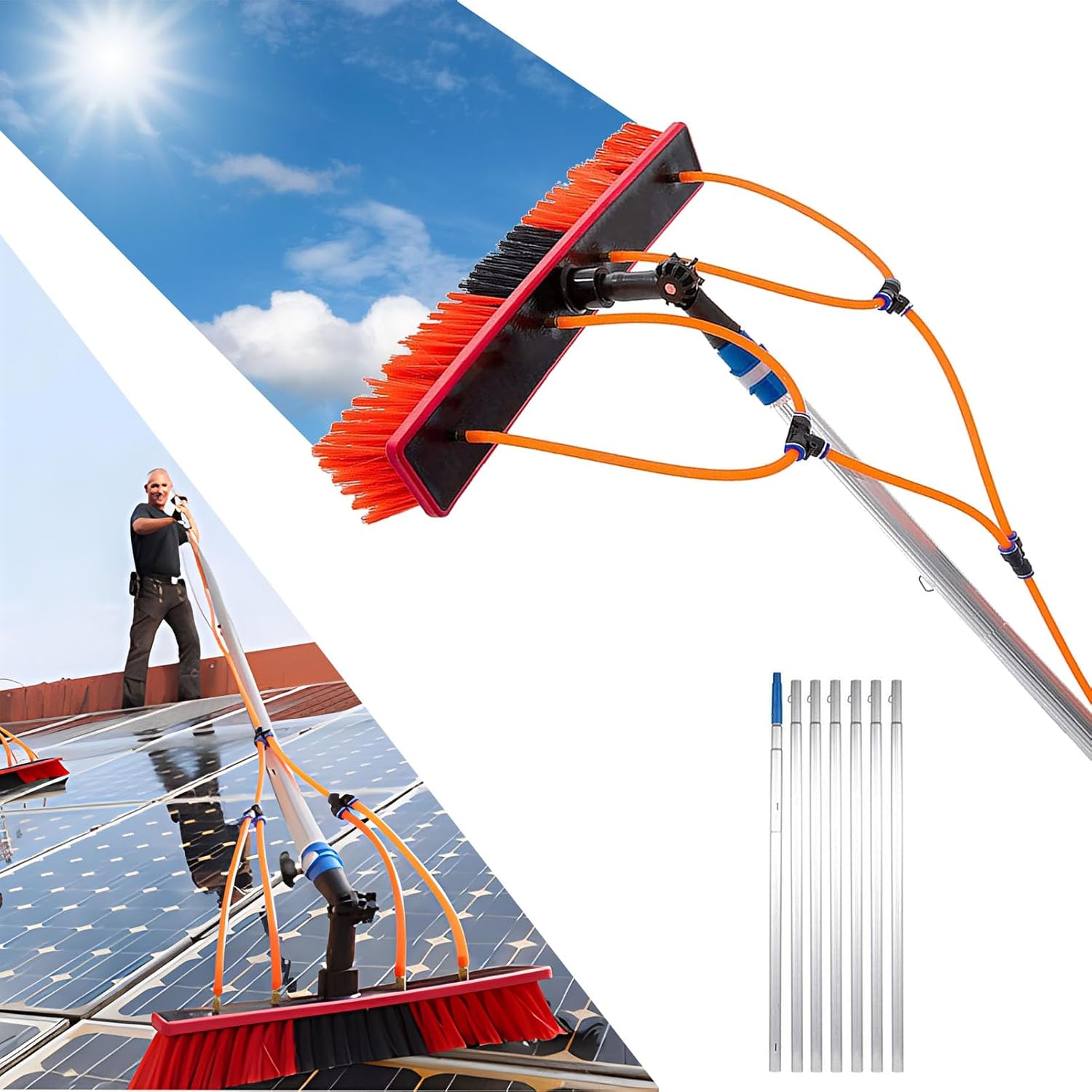 17FT Telescopic Window Cleaning Pole Kit - Water Fed Brush for Solar Panel & Conservatory Roof Washing - Extendable Window Cleaner Equipment