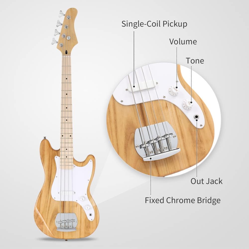 Ktaxon 4 String Electric Bass Guitar, Beginner Electric Bass Guitars Kit with Gig Bag, Shoulder Strap & Cable, Accessories, 42.5