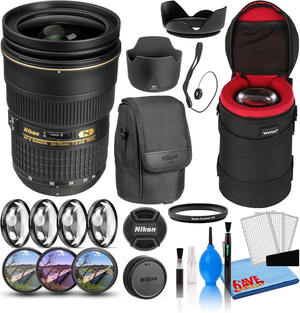 Nikon AF-S NIKKOR 24-70mm f/2.8G ED Zoom Lens (2164) with Padded Lens Case + Macro Filter Kit + UV, CPL, FL Lens Filters + Tulip Hood + Lens Cap Keeper + Cleaning Kit (Renewed)