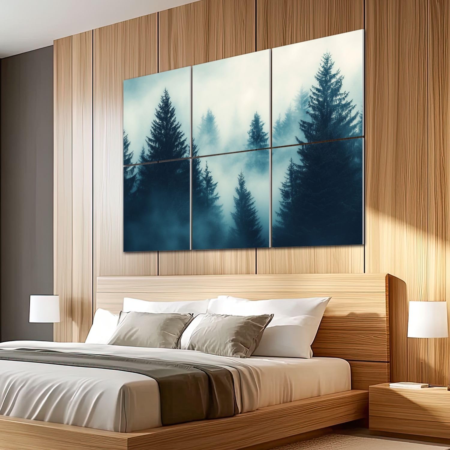 6 Pack Art Acoustic Panels Sound Absorbing Misty Forest Pine Trees Fog Dense Atmosphere Natural Landscape Decorative Soundproof Wall Panels Self Adhesive for Recording Studios Office 72