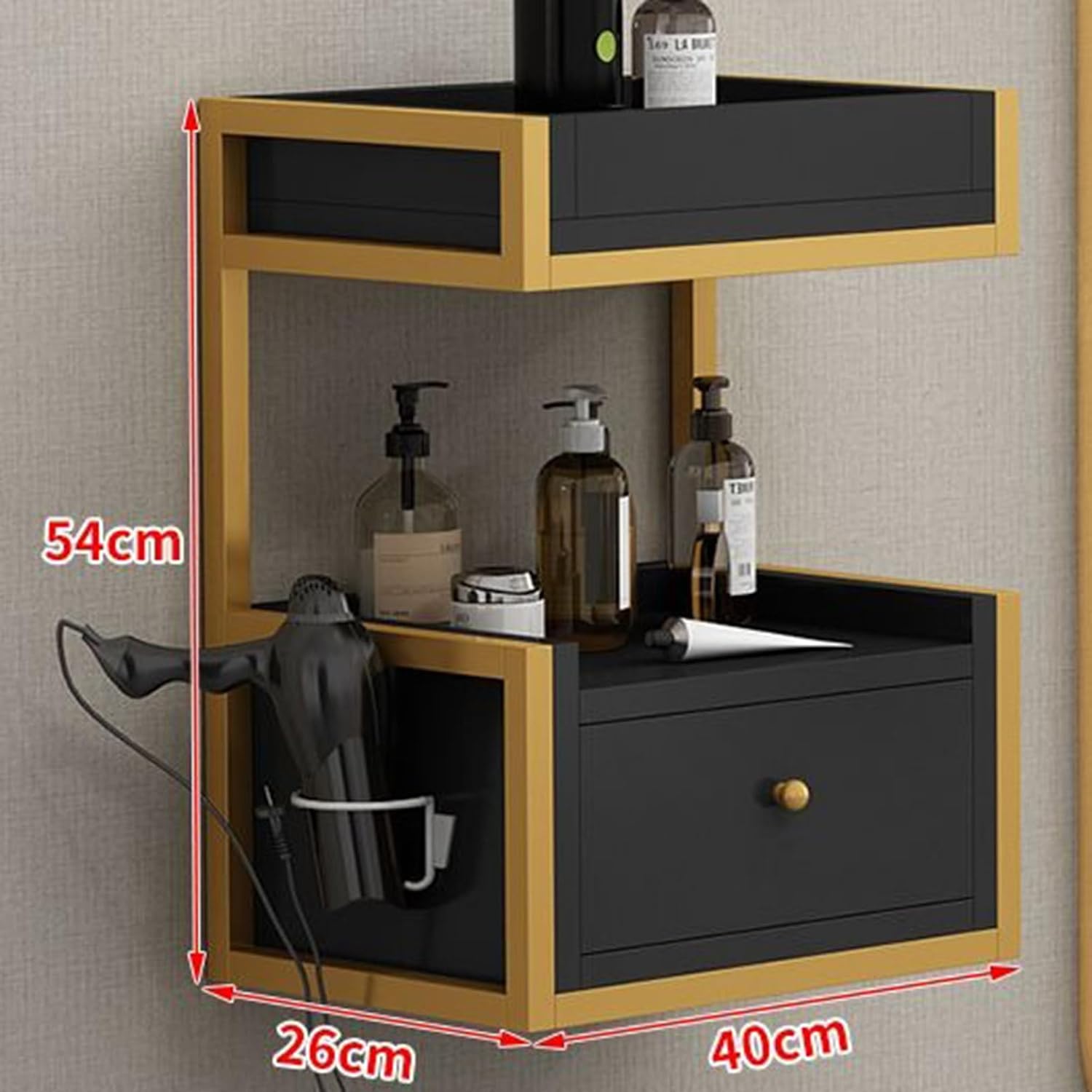 Wall Mount Hair Salon Station Styling Barber Stations , Modern Barber Salon Storage Cabinet, Open Storage Beauty Spa Equipment, Bathroom Dresser Corner Makeup with Drawer and Hair Dryer Rack, set of