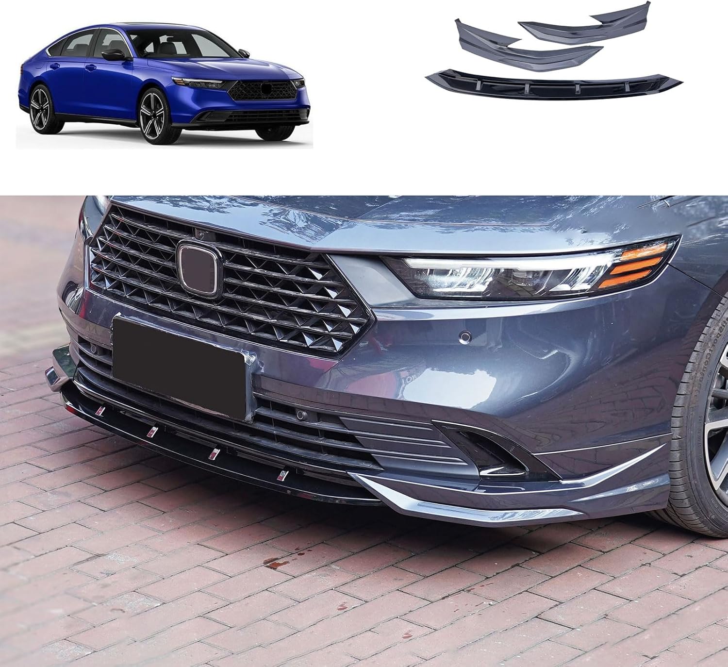 Front Bumper Lip Splitter Kit Compatible with Honda Accord Sedan 11TH Gen 2024 2023 Chin Spoiler Splitter Body Kit Exterior Car Accessories PP 3PCS(Grey+Black)