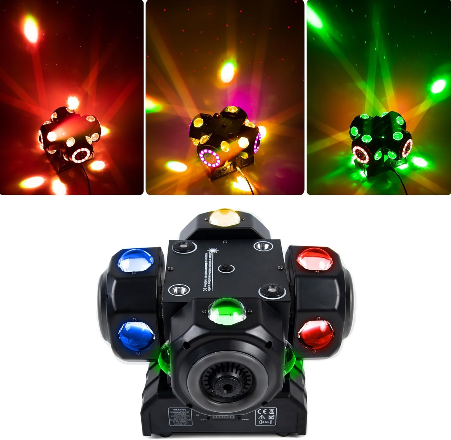 4Head Moving Disco Lights W/ 16Light Strips RGBW LED Rotating Beam Stage Spotlight Event Lighting W/DMX & Sound Control, for DJ KTV Disco Party Wedding Concert Halloween Christmas Festivals