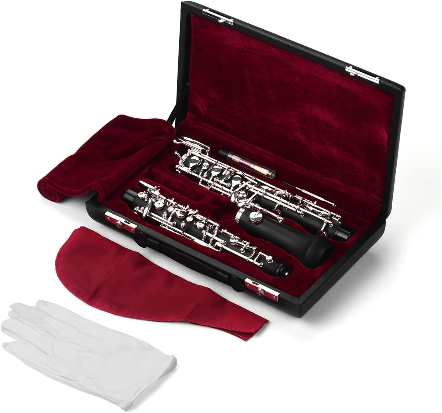 Professional C Key Oboe Semi-Automatic Style Woodwind Instrument with Oboe Reed Gloves Leather Case Carry Bag Oboes Beginner (Color : Nickel-Plated Keys)