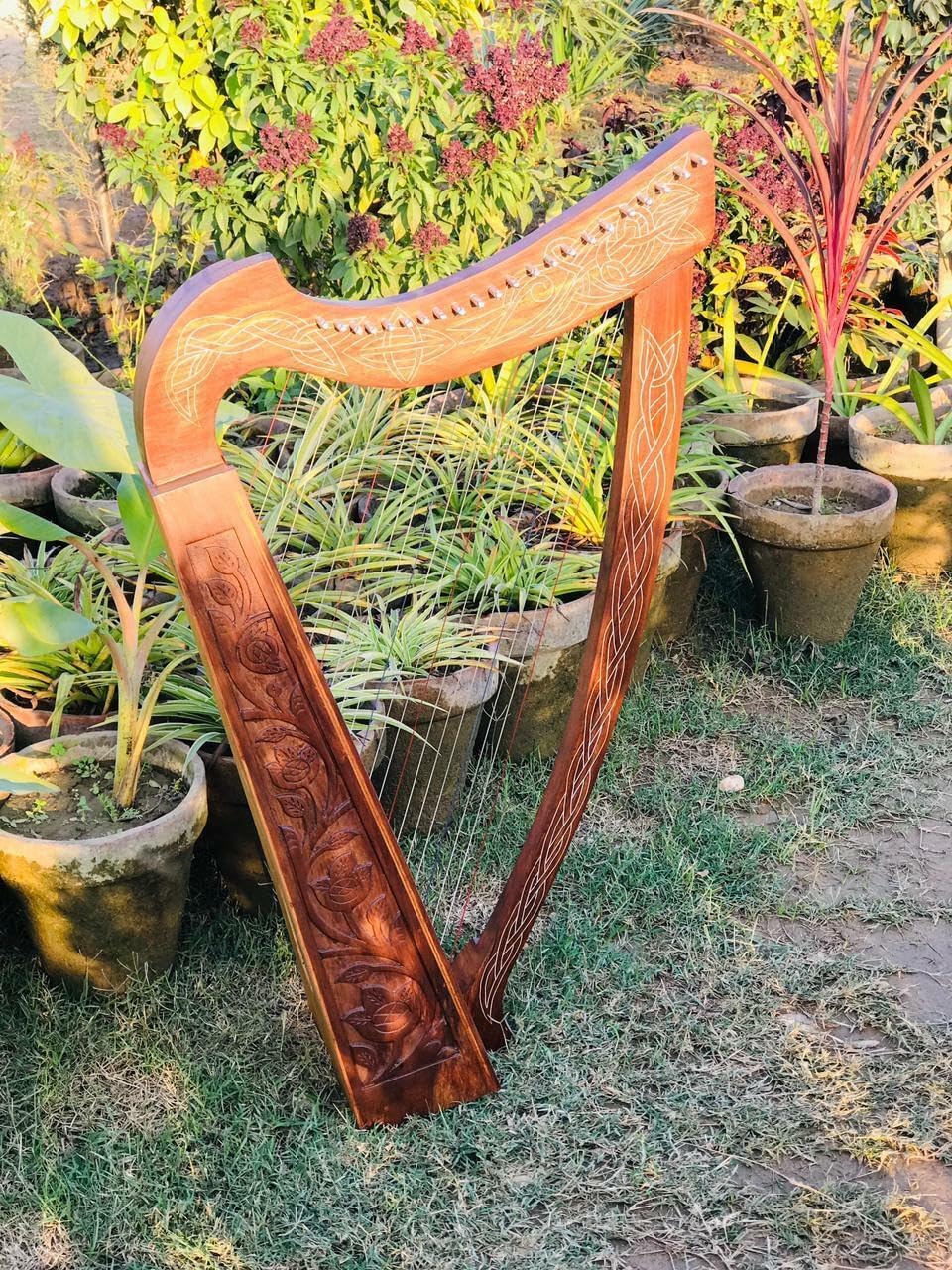 KZA BRAD'S 38 inches big 22 String harp SOLID ROSEWOOD WITH KEY Extra Strings & Carrying case Great for Teenagers