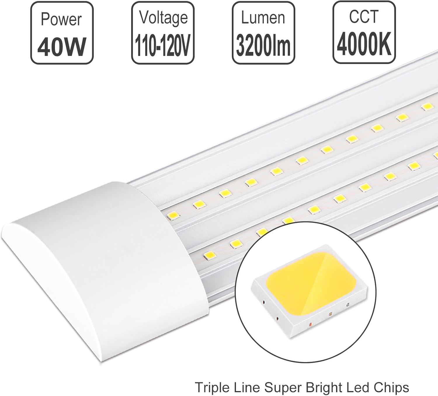 KILIPOL 4FT LED Batten Light, Ceiling Surface Mounted Slim LED Tube Lights, 40W 4000K Neutral White for Office, Shop, Garage, Home, 8 Packs