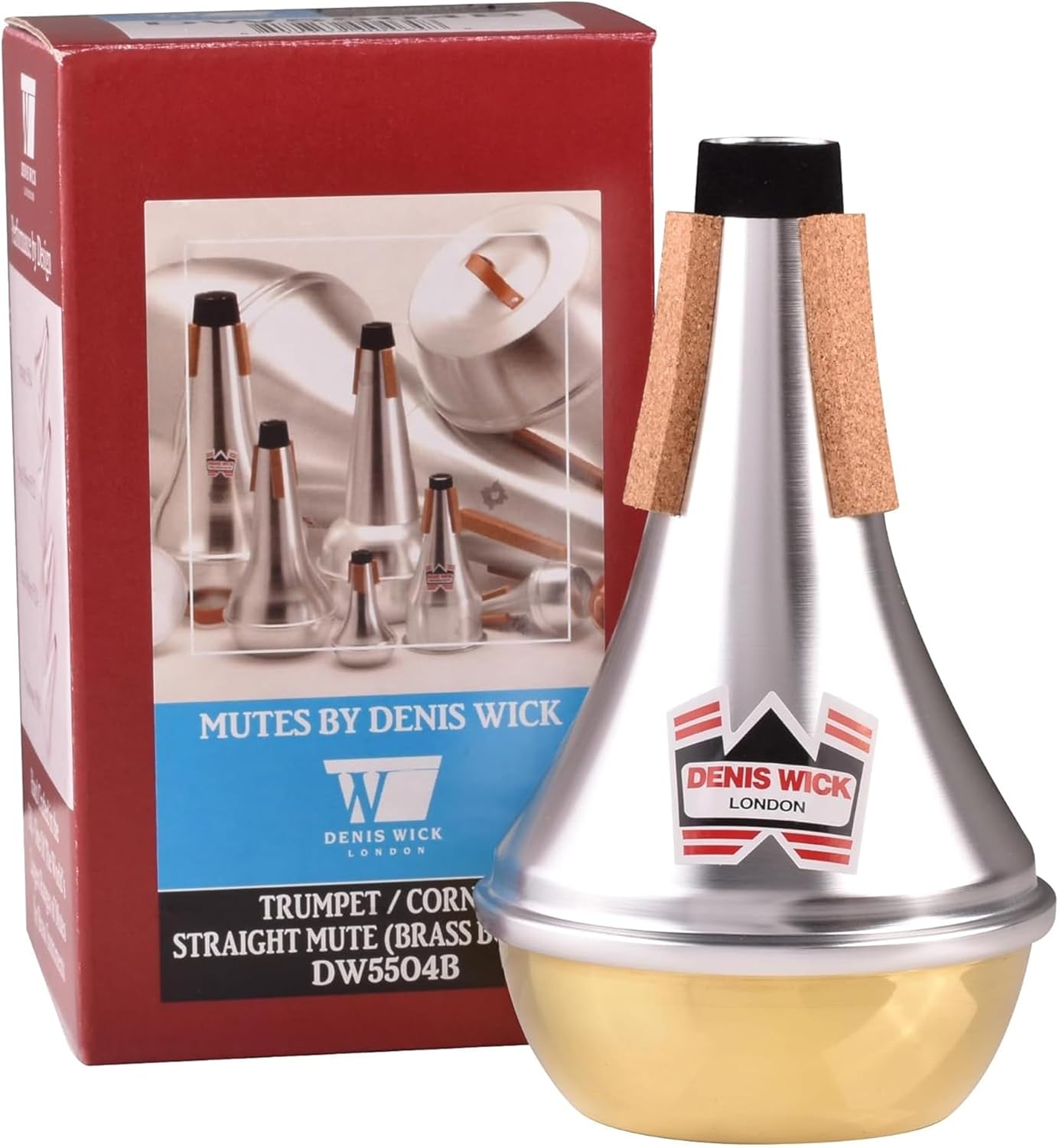 Denis Wick Straight Mute for Trumpet or Cornet with Brass Bottom, 5504B - Hand-Spun Aluminum Mute with Natural Cork - Brilliant Tone, Reliable Intonation & Tight-Bell Fit - 6.1 x 3.4 x 3.4 in, 2.26 oz