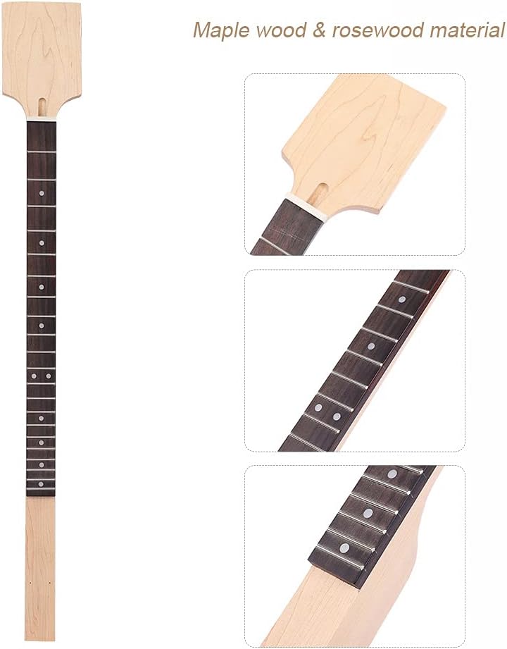 Maple Wood Guitar Neck Fretboard, Bass with Rosewood Unfinished DIY Part for 3 or 4 Strings Cigar Box Guitar