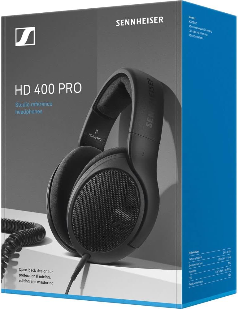 Sennheiser HD 400 Pro Studio Reference Open Back Dynamic Headphones Bundle with Desktop Headphone Stand and Headphones Case