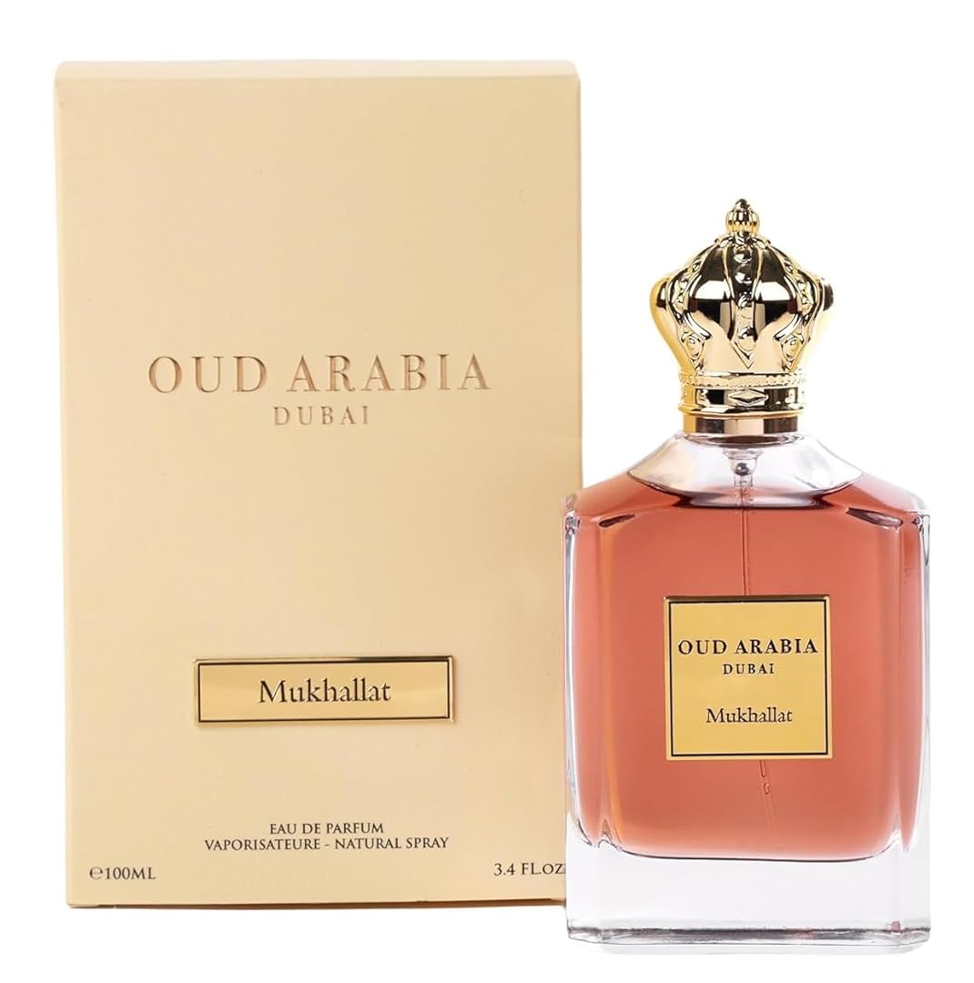 Oud Arabian Mukhallat Edp Men Women Long Lasting Fragrance Perfume Agarwood (Oud), Musk, Mukhallat Taif Rose Patchouli Amber French Labdamum,Manadarian Orange, Combodi Scent 100-ML 3.38 Floz Spray.