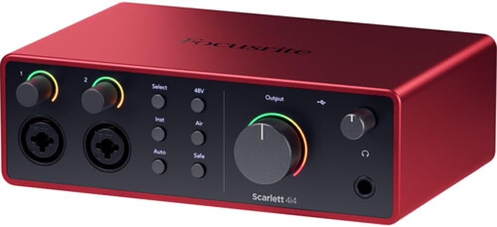 Focusrite Scarlett 4i4 USB-C Audio/MIDI Interface (4th Gen) Bundle with Polsen HPC-A30 Studio Monitor Headphones, Pop Filter and 2x XLR- XLR Cable